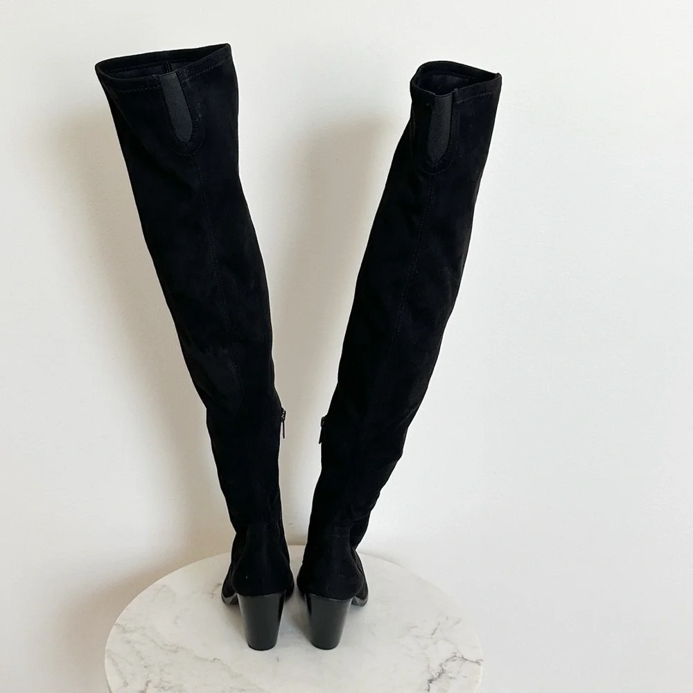 NEW Marc Fisher LTD Gwyneth Over the Knee Tall Faux Suede Heel Boots Black 8.5